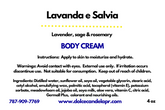 Lavanda e Salvia Body Cream 4 oz