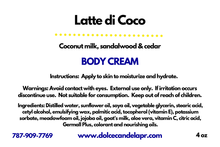 Latte di Coco Body Cream 4 oz